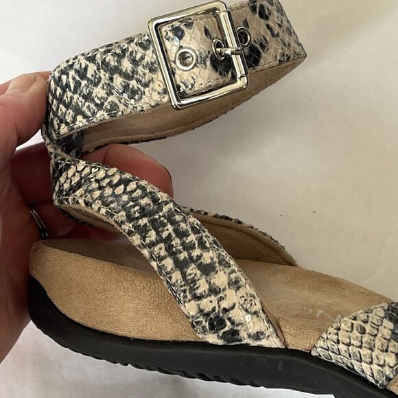 Vionic Sahara Wmns Sz 10 Black White Sandals Ankle Strap Snakeskin Leather Suede - Picture 14 of 16